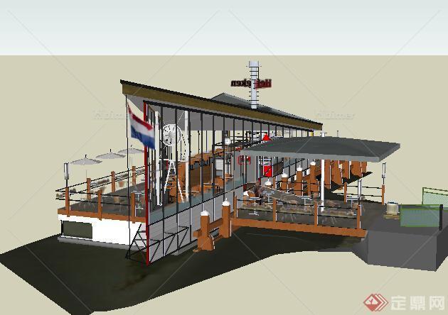 现代风格轮船造型餐饮商业建筑设计su模型