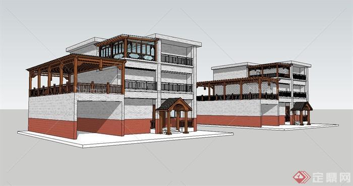 现代别墅住宅楼建筑设计su模型