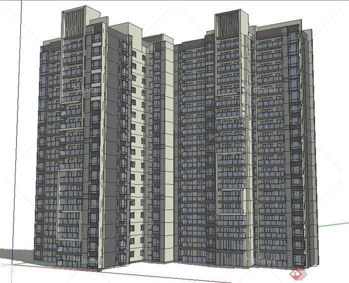 现代高层拼接住宅公寓楼建筑设计su模型
