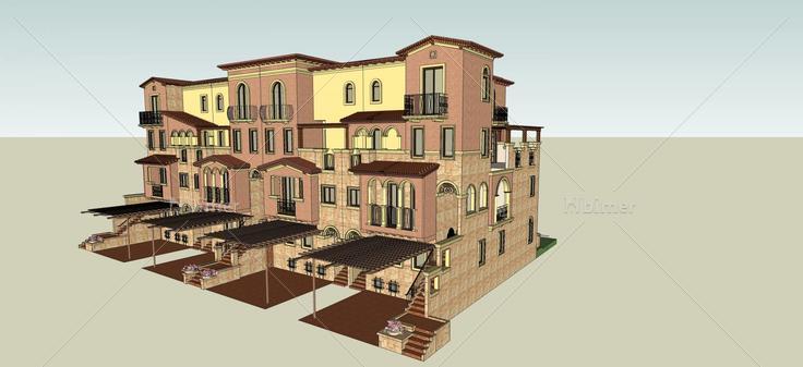 西班牙风格花园洋房(55808)su模型下载