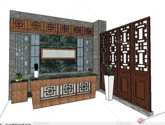 现代中式风格商业空间前台设计su模型