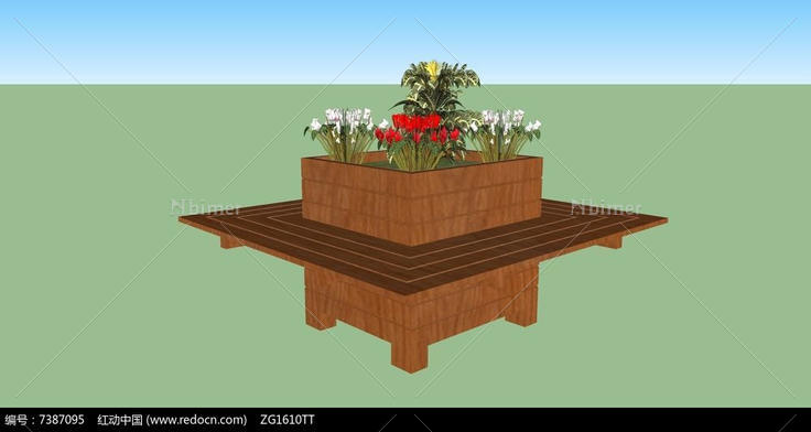 步行街休息座位花圃SU模型
