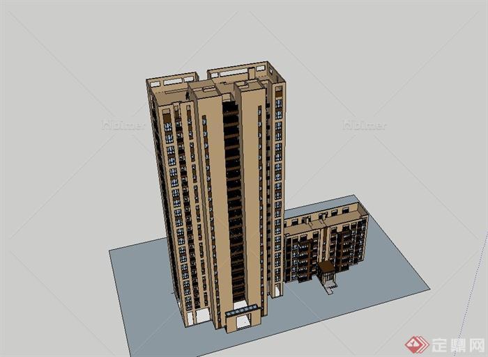 现代高层、多层组合住宅楼建筑设计su模型