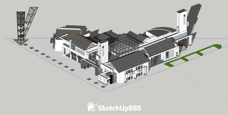 新中式建筑设计方案提供SketchUp模型下载分享，