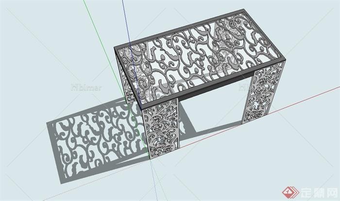 现代中式花廊架设计su模型
