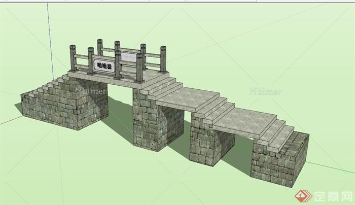 古典中式石板园桥设计SU模型[原创]