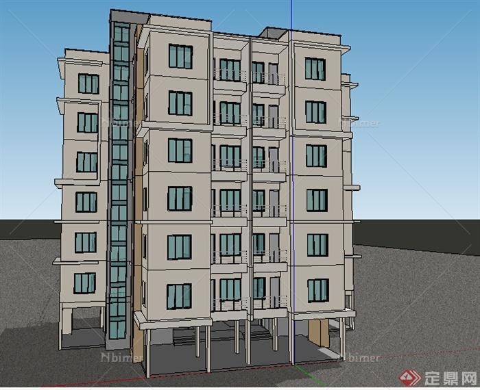 某多层居住建筑楼房设计SU模型参考