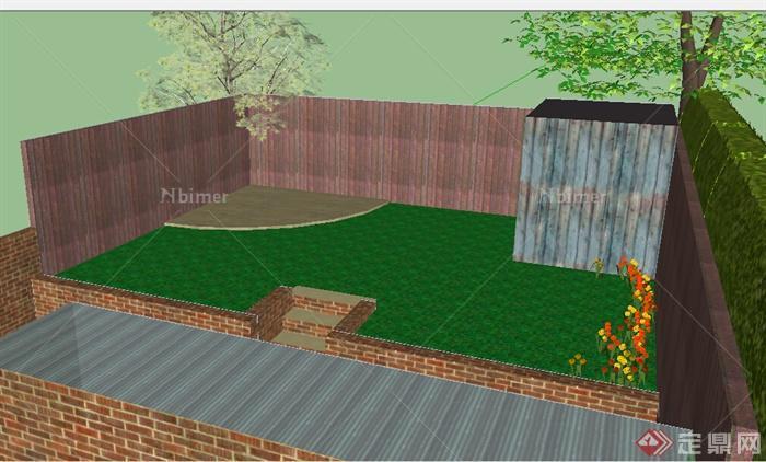 某地室外小庭院花园设计SU模型参考