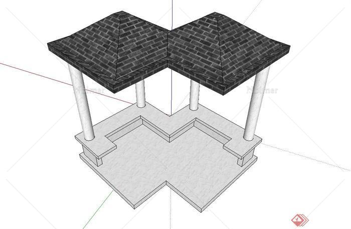 中式组合亭子设计su模型