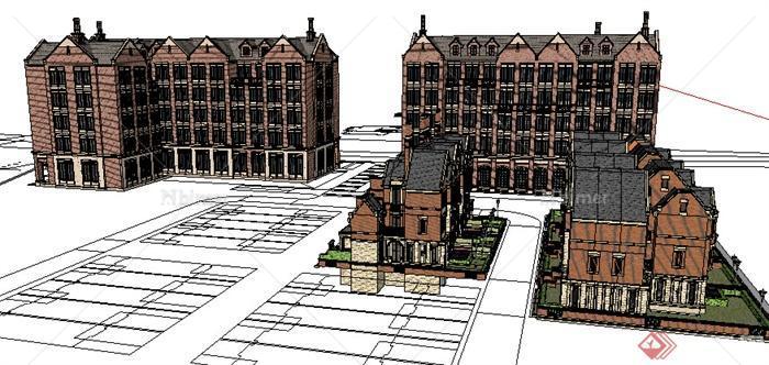 某欧式风格居住区住宅楼建筑设计SU模型