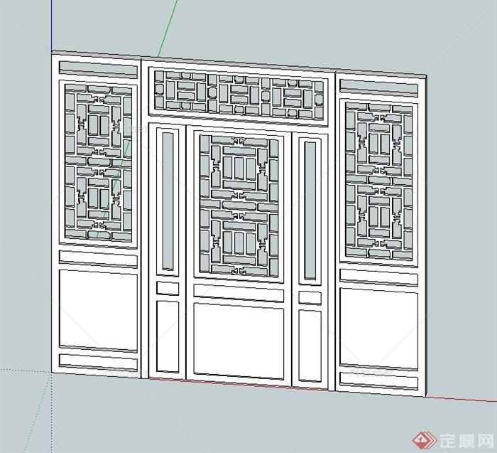 一扇中式门设计SU模型