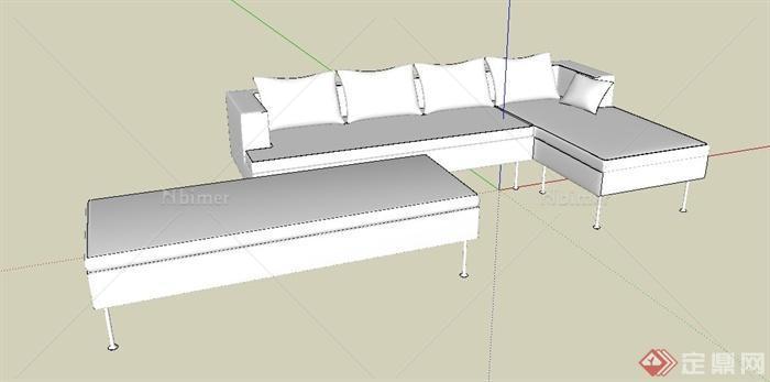 简约转角沙发及沙发凳su模型[原创]