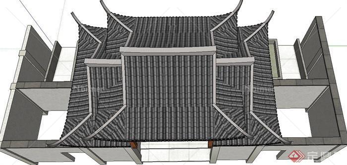 古典中式建筑节点入口门楼设计SU模型