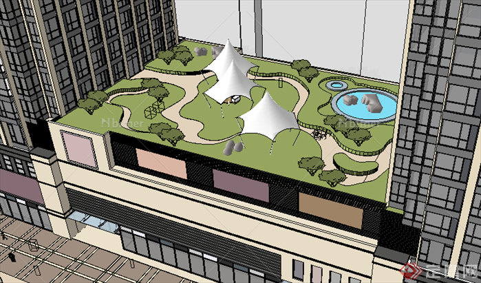 某现代风格商业建筑方案屋顶花园方案设计SU模型