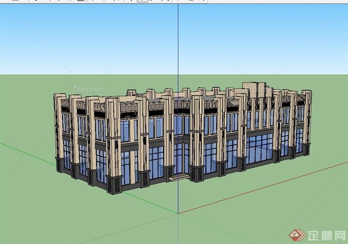 新古典风格商务会所两层建筑SU模型[原创]