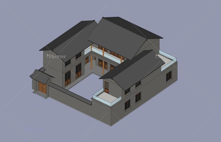 中式四合院建筑(50424)su模型下载