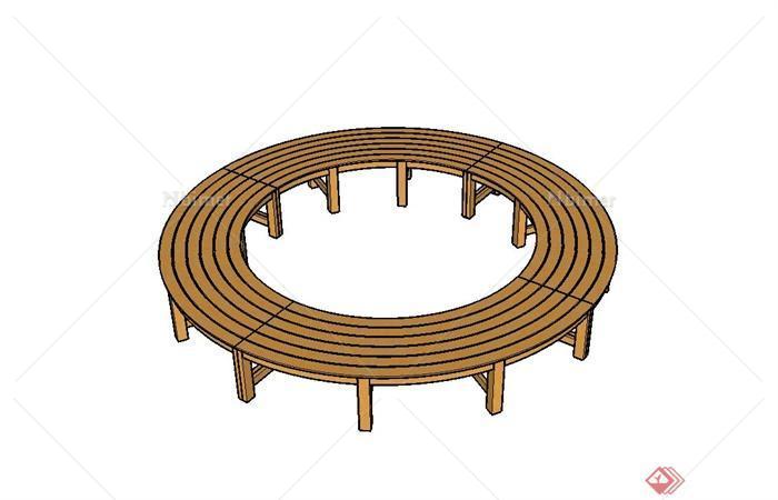 现代中式圆形木质坐凳设计su模型
