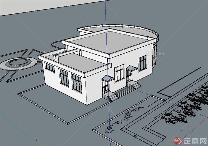 某现代风格单层小餐厅建筑设计su模型