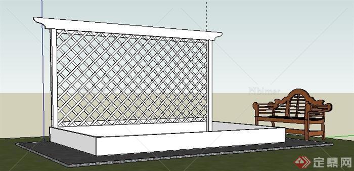 某园林景观花园椅以及花架SU模型