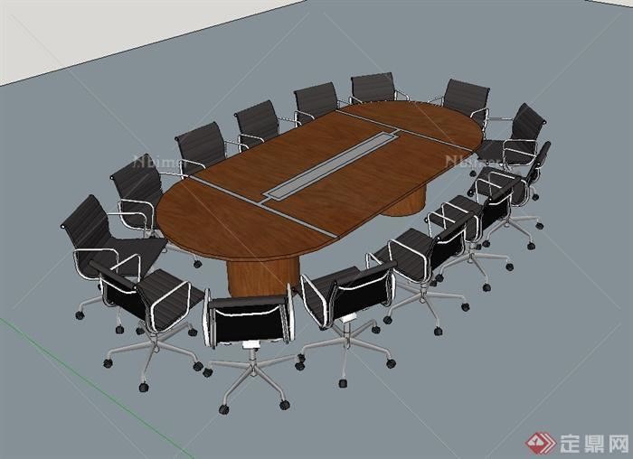 现代风格室内家具会议桌椅设计su模型[原创]