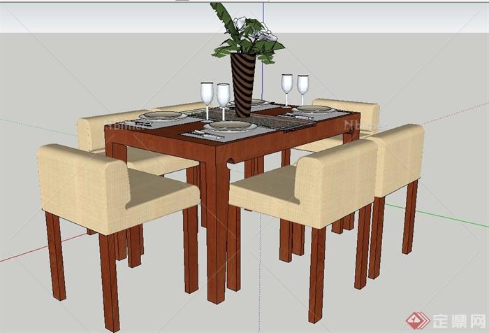现代简约风格室内餐桌椅设计SU模型