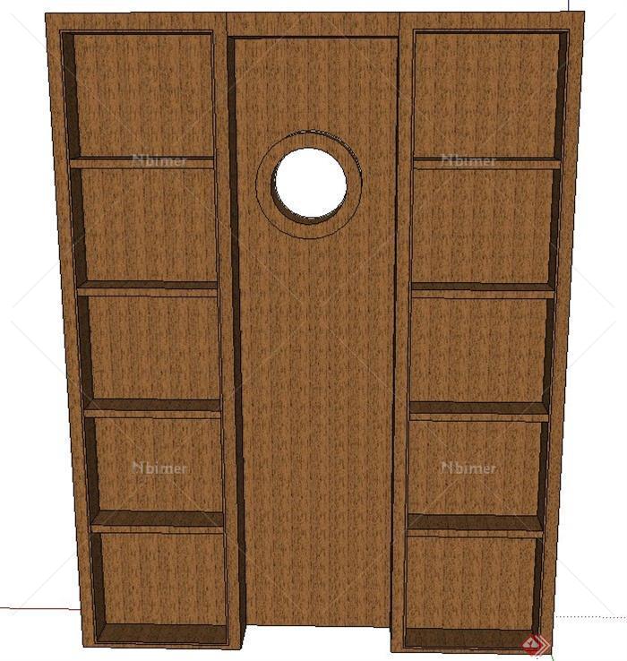 室内木质屏风隔断置物柜设计SU模型