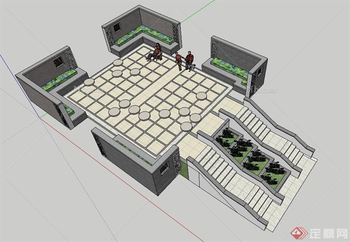 现代中式象棋广场景观节点设计su模型