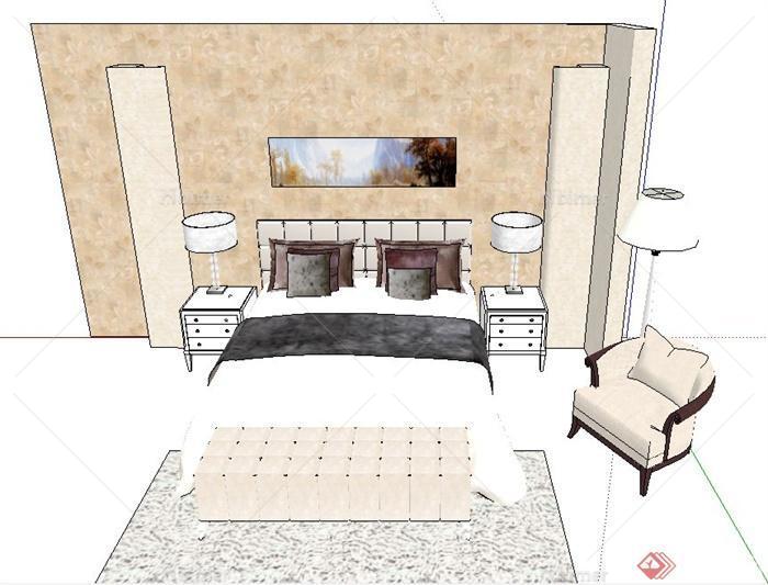 现代室内双人床柜子组合设计SU模型