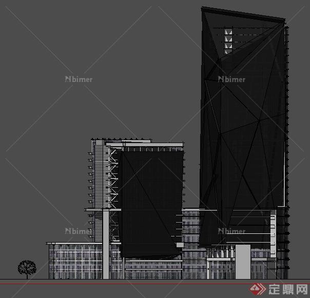 现代风格高层办公大楼建筑设计SU模型