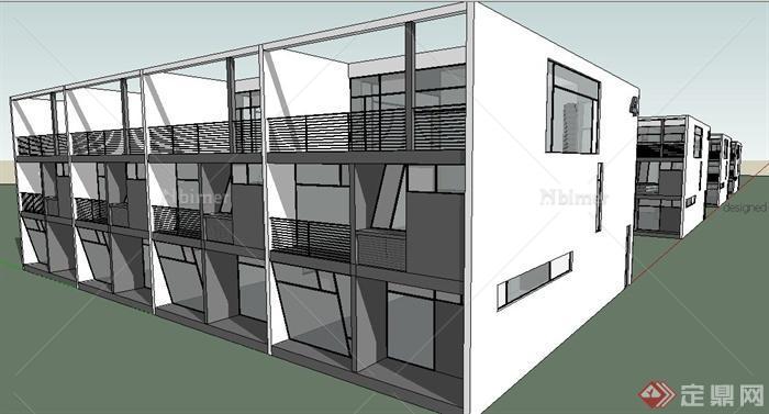 四栋现代风格办公楼建筑设计SU模型