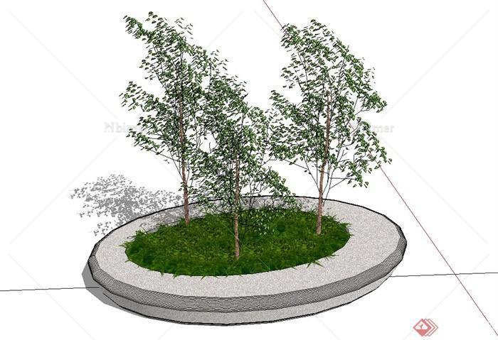 椭圆形树池、树池坐凳设计su模型[原创]