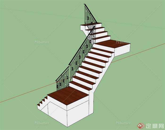 室内铁艺栏杆楼梯设计SU模型[原创]