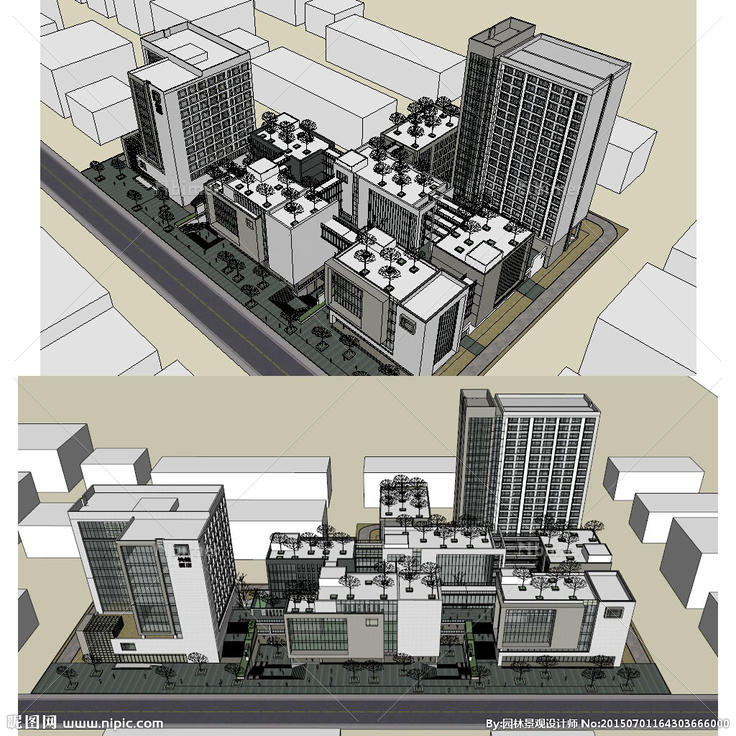 中式综合体建筑草图大师SU模型图片