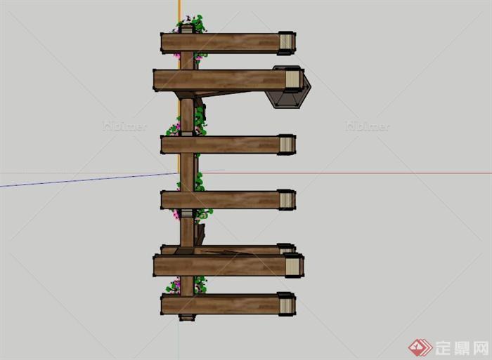 现代木制简约花架设计SU模型
