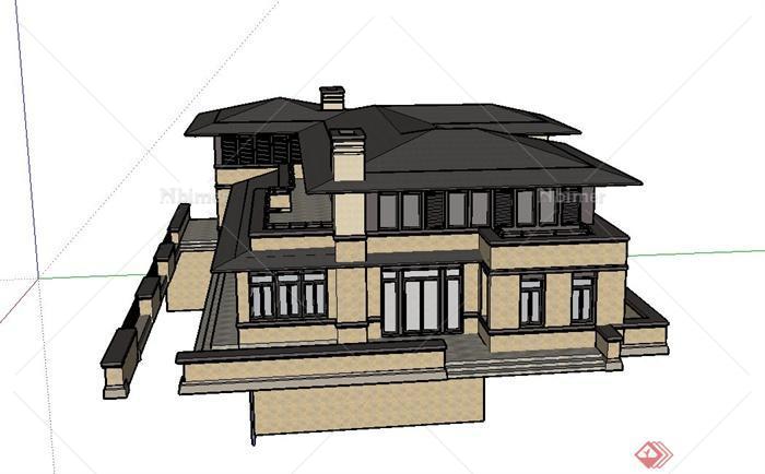 某三层郊外别墅建筑设计SU模型