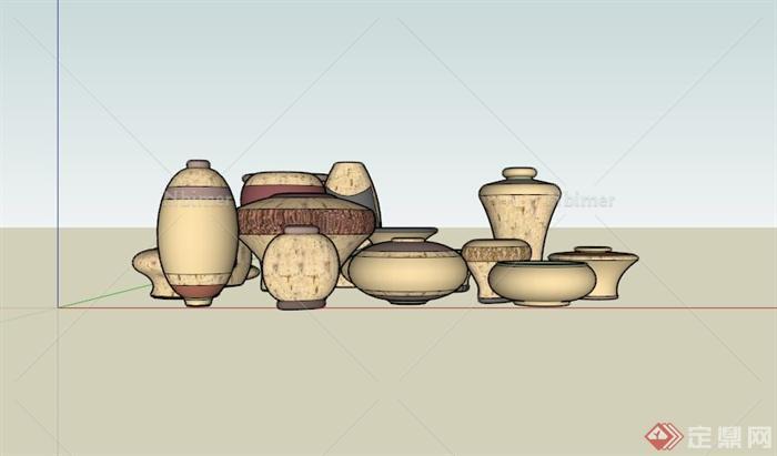 多个陶罐组合雕塑设计SU模型[原创]