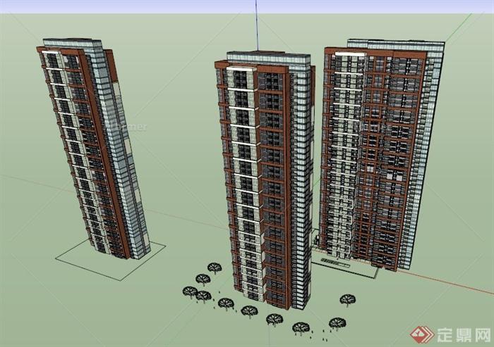 高层回迁房住宅建筑设计SU模型