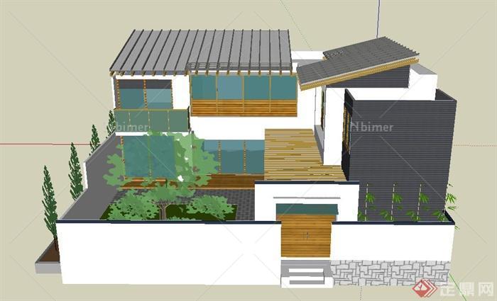 某两层坡屋顶住宅建筑设计SU模型