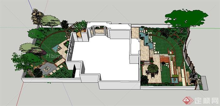 某现代风格住宅庭院景观设计方案SU模型[原创]