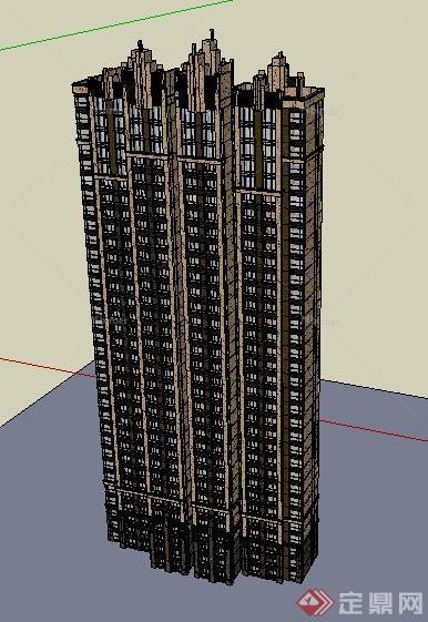 古典风格独栋高层公寓楼建筑设计su模型[原创]