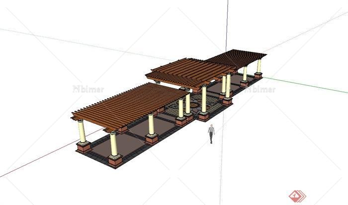 某欧式庭院廊架、长廊架设计su模型