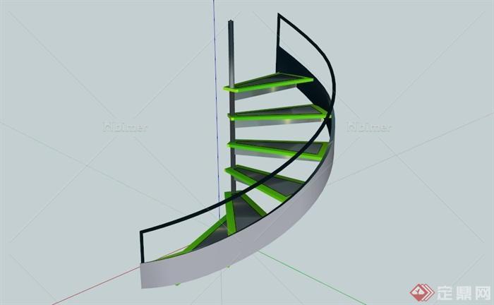 绿色镂空旋转楼梯SU模型