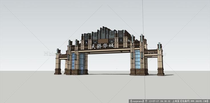 小区大门su模型