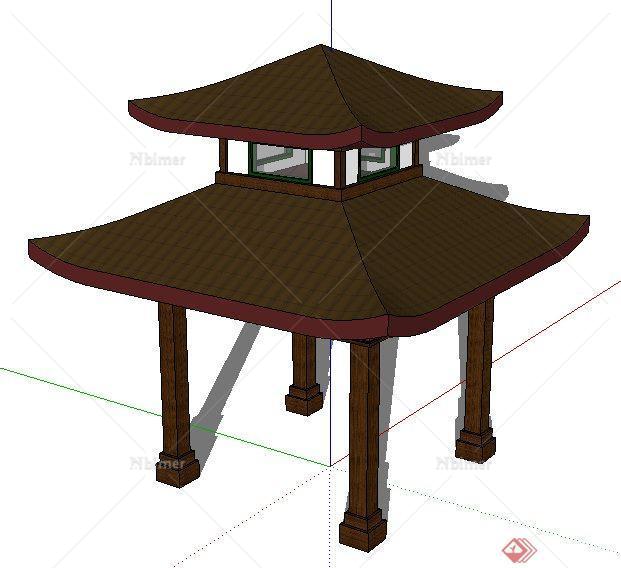 中式风格重檐凉亭su模型