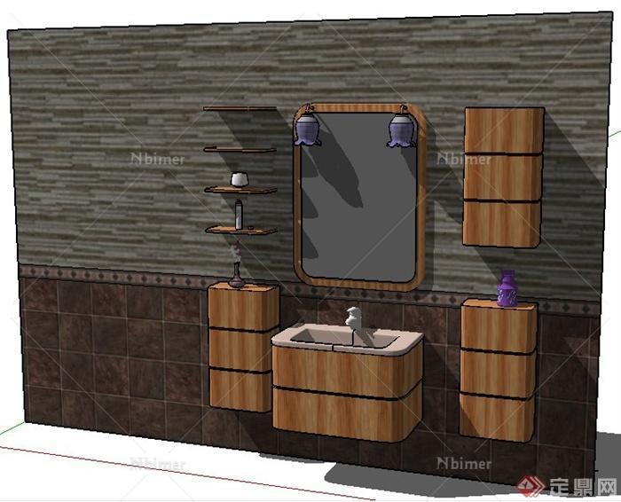 现代原木风卫浴柜整体设计su模型
