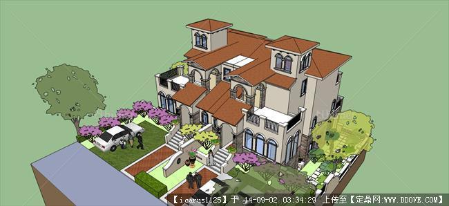 西班牙双拼别墅建筑设计方案su模型