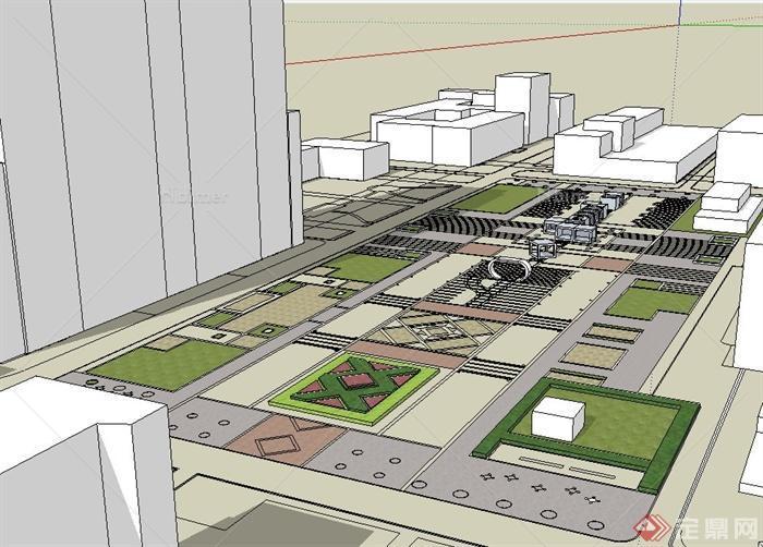 校园中心广场景观设计（su模型、cad图纸、图册）
