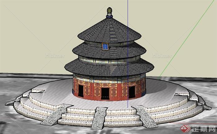 某古典中式天坛祈年殿建筑设计SU模型