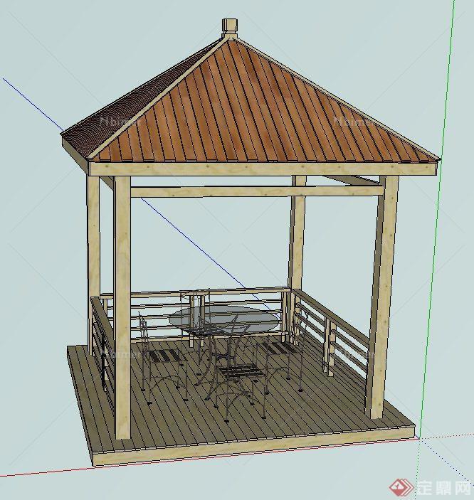 木质四角景观亭设计SU模型