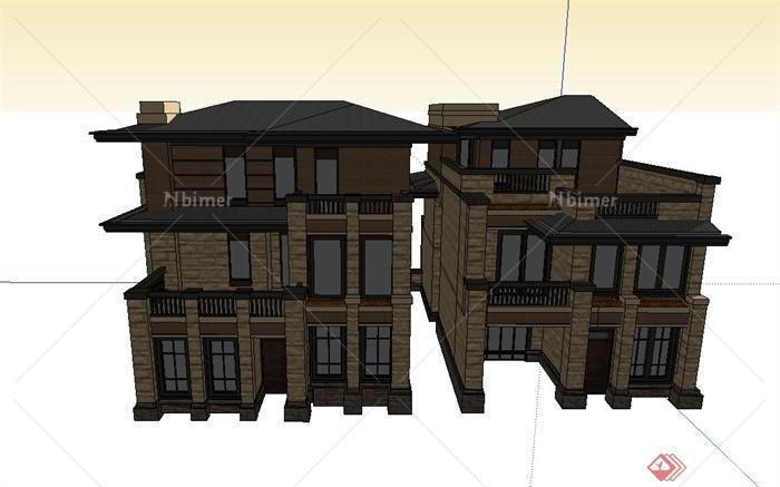 某欧式风格三层联排别墅建筑设计SU模型